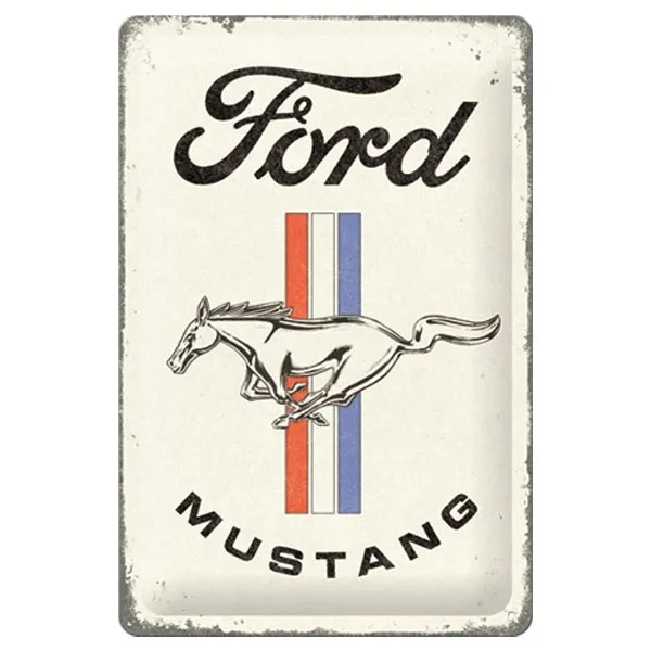 [NA22343] Tin Sign Mustang - Horse & Stripes Logo 20x30cm