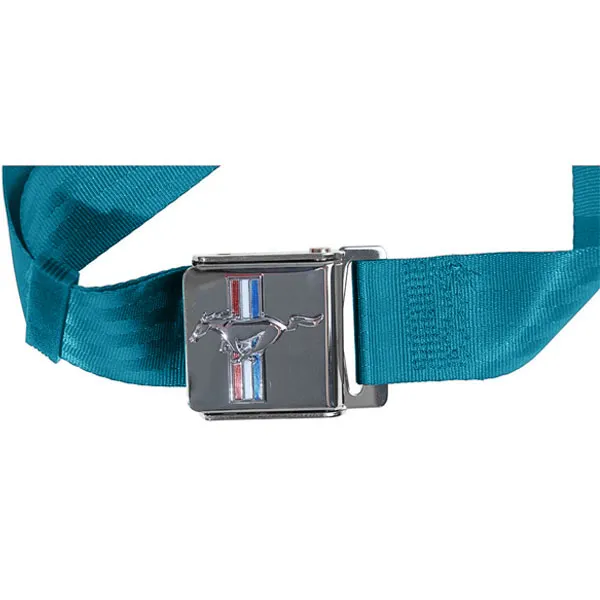 2-point seat belt pair w/Tri-bar running pony 64-73 (Aqua)